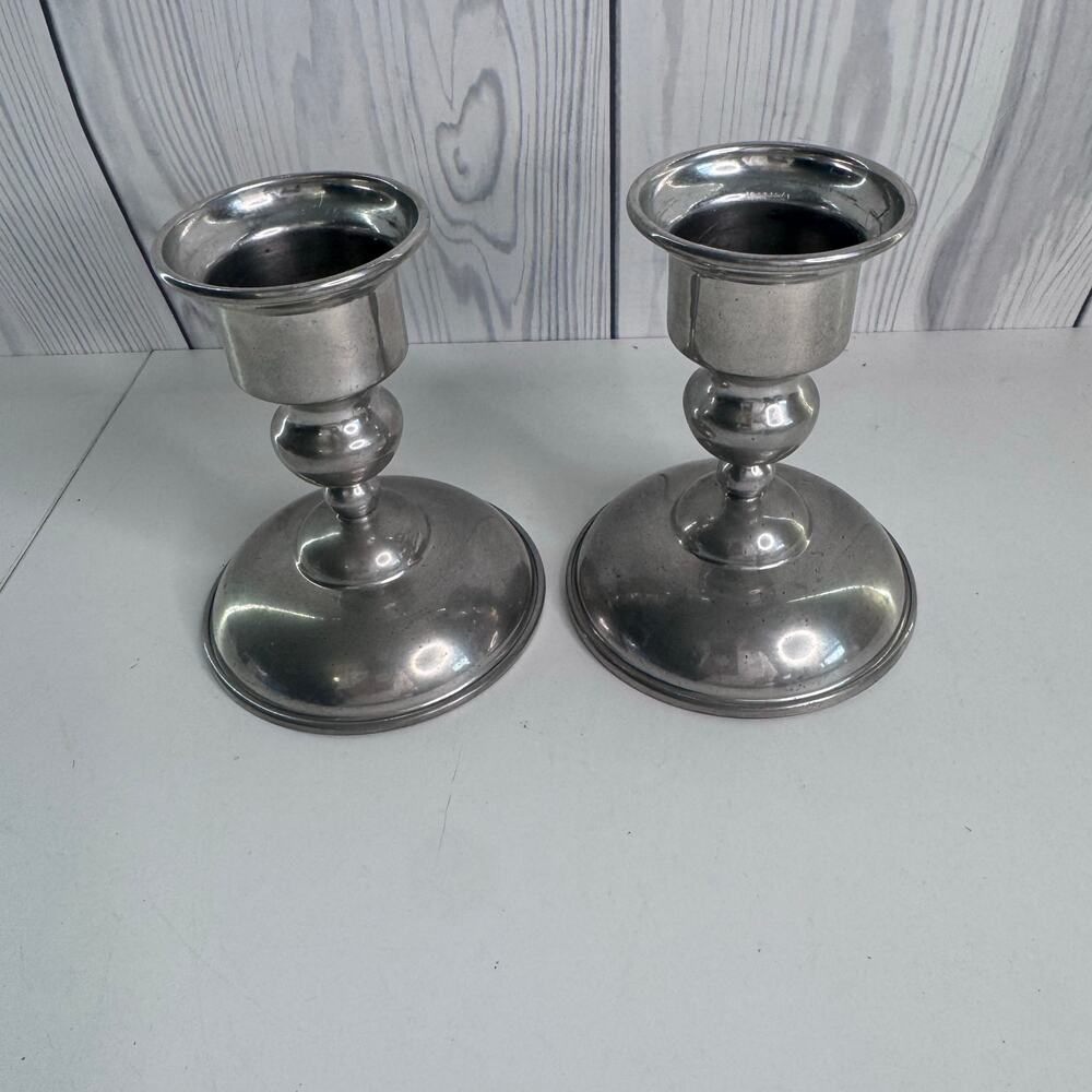 Vintage Hanle ATC Pewter Candle Stick Holders American Weighted ATC Set of 2